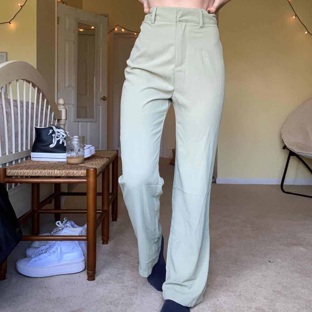 Sage Green High Rise Tailored Pants